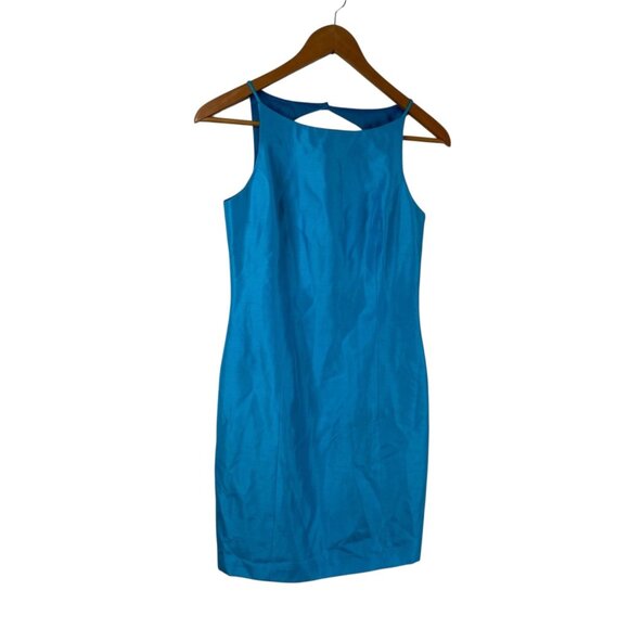 Laundry by Shelli Segal Women's Silk Halter Open Back Cocktail Dress Blue Size 6 - Picture 1 of 15